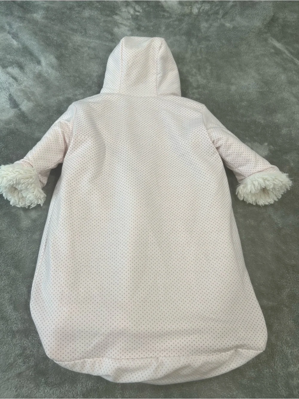 Restoration Hardware Baby & Child Pink gray Polka Dot Hooded Bunting pram 6 mos